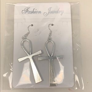 Ankh Dangle Earrings (Silver tone)